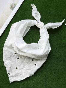 1pc Pure White Hollow Embroidery Triangle Headscarf With Various Floral Perforated Embroidery Patterns, Can Be Tied Into A Bow, Mori Style French Countryside Gentle Atmosphere Headpiece - Multicolor - View 14