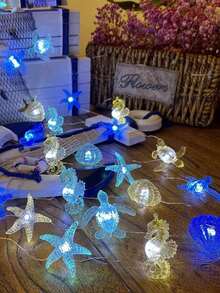 Lampu Hias LED Bertema Laut Sepanjang 3,30m, Menampilkan Makhluk Laut Lucu Seperti Kuda Laut, Penyu Laut, dan Kerang. Cocok untuk Dekorasi Pernikahan di Dalam dan Luar Ruangan, Dekorasi Rumah, Dekorasi Kamar, dan Dekorasi Dinding. - Beraneka warna - View 6