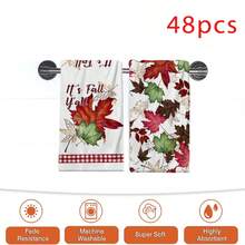 2/4/48pcs Autumn Series Maple Leaf Plaid Pattern Printed Kitchen Towels - Super Soft, Highly Absorbent Polyester Dish And Hand Towels, Perfect For Holiday Decor, Kitchen Decor, Party Decor - Multicolor - View 13
