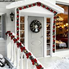 2pcs/Set With Red Bow, Dark Green & White Snowflake Christmas Floral Garland, No Light Artificial Wreath, Suitable For Outdoor Or Indoor, High-Quality Soft Green Holiday Decor, Applicable For Indoor/Outdoor Holiday Decorations, Fireplace, Stairs, Christmas Decorations, Christmas Wreath, Suitable For Front Door, Halloween Decor, High-Quality Artificial Floral Garland Decoration, Soft Material - Enhance Holiday Atmosphere - View 5