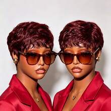 Short Pixie Cut Wig For Human Hair 1B Pixie Wigs For Women Brazilian Human Hair 150% Density Pixie Wigs Human Hair Easy To Wear Put On And Go Wig Layered Short Wigs With Bangs For Daily Use - Multicolor - View 8