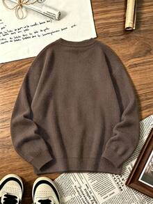 Plus-Size Women's Casual Round Neck Faux Knit Sweater With "Use It!" Print; A Stylish And Versatile Women's Top For Autumn And Winter Commuting. - Brown - View 2