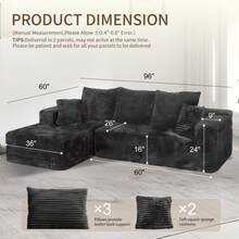 96'' Cloud Sectional Couch, Soft Gray Sectional Sofa,(Pedals Can Be Purchased Separately, And Can Be Combined With Sofa) Boneless Corduroy Sofa With Deep Seat,Modern Modular Couch For Living Room, No Assembly Required,Sofa De Sala,Muebles Para Sala. - 灰色 - 查看 13