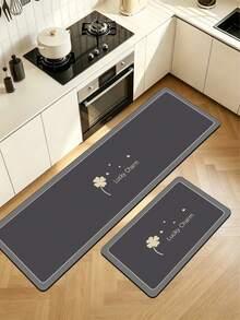 1pc Dark Gray Clover Pattern Rubber Mat, Easy To Absorb Water And Easy To Clean, Suitable For Kitchen, Bathroom And Other Areas, All-Year Round, Suitable For Various Holidays - Multicolor - View 1