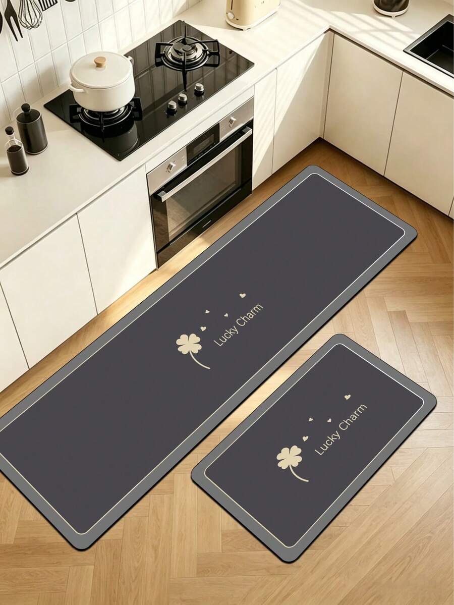 1pc Dark Gray Clover Pattern Rubber Mat, Easy To Absorb Water And Easy To Clean, Suitable For Kitchen, Bathroom And Other Areas, All-Year Round, Suitable For Various Holidays - Multicolor - View 1