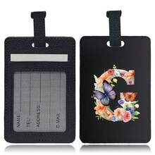 PU Leather Suitcase Tag With Hidden Card Slot Detachable Quick Release Strap Anti Scratch Wearproof Portable For Business Travel Overseas Trip Student Bag And All Luggage Sizes Initial Name Butterfly Letter 26 Letters Pattern - Black 1pc - View 24