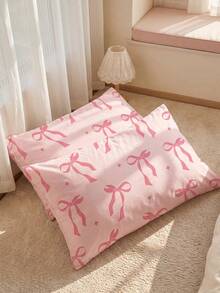1pc Lightweight Breathable Pillowcase, Cartoon Pattern Soft Pillowcase, Pink Bow Pattern, Envelope Closure, Wrinkle-Resistant, Gentle On Hair And Skin, Improves Sleep, No Filling, Bedding, Soft And Breathable, Bedroom Decor, Room Decor - Multicolor - View 7