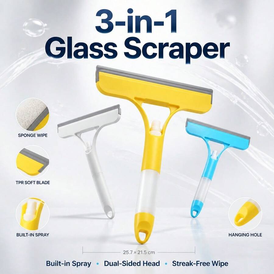 3-In-1 Multifunctional Glass Squeegee With Spray, Wipe And Squeegee Functions, Efficient Cleaning Tool For Windows, Mirrors And Bathroom Glass, One-Pole Design For Enhanced Cleaning Efficiency - Multicolor - View 1