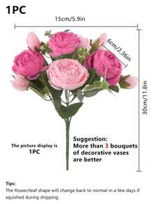 1/3/60pcs Artificial Peony Flower Bouquet, Faux Rose Bouquet, Bulk Exquisite Flower Arrangement, Silk Peony, Suitable For Home Party Wedding Decoration, Bridal Table Centerpiece, Valentine's Day Decor, Birthday Gift, Graduation Ceremony And More - Pink - View 3