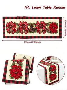 1件裝花藤聖誕桌旗，聖誕快樂桌布，一品紅花卉圖案，183*33cm亞麻桌巾，聖誕裝飾，聖誕裝飾品，聖誕前夕裝飾背景，聖誕居家裝飾，聖誕裝飾 - 彩色 - 查看 8