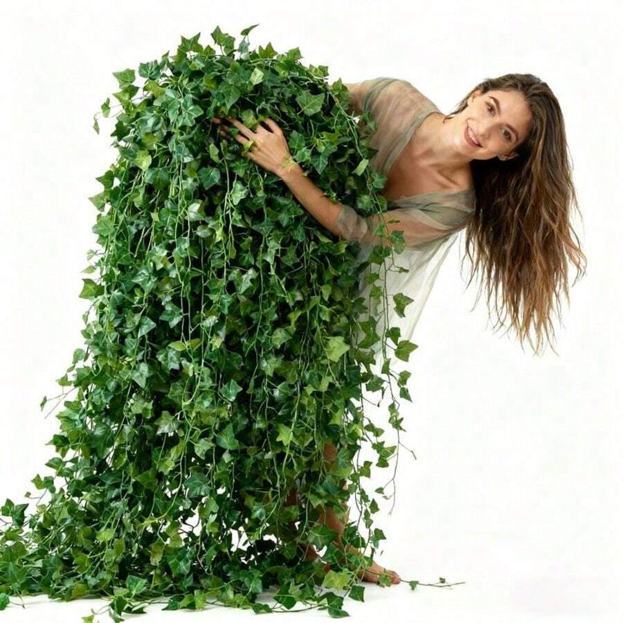 Sinsoledad 12/24/36 Peças Guirlanda Artificial de Folhas de Hera Verde, Videira Decorativa Pendurada de Primavera, Adequada para Decoração Estética de Casamento, Festa, Parede e Quarto, Decoração de Halloween, Ação de Graças e Verão - Hera - Visão 1