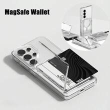 1 buah Dompet Kartu Transparan Magnetik Magsafe, Kompatibel dengan iPhone 17 Air 13 12 11 14 15 16 Pro Max Plus S26 Ultra 24 - Casing Ponsel dengan Slot Kartu Pelindung - Clear - View 2