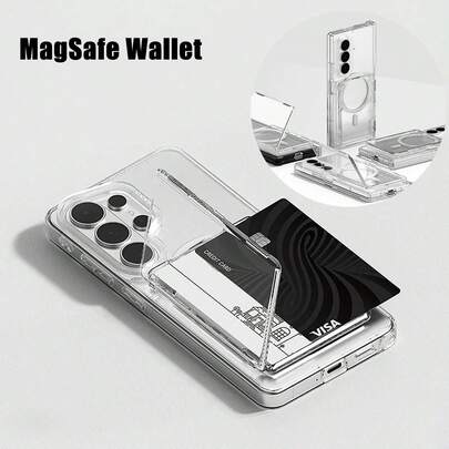 1 buah Dompet Kartu Transparan Magnetik Magsafe, Kompatibel dengan iPhone 17 Air 13 12 11 14 15 16 Pro Max Plus S26 Ultra 24 - Casing Ponsel dengan Slot Kartu Pelindung