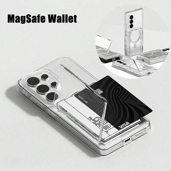 1pc Magsafe Magnetic Transparent Wallet Card Holder Stand, Compatible With IPhone 17 Air 13 12 11 14 15 16 Pro Max Plus S26 Ultra 24 - Phone Case Card Slot Protective Cover