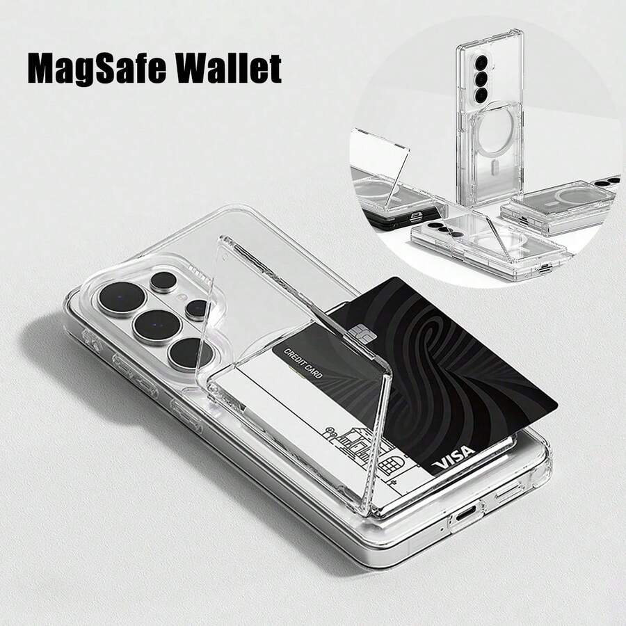 1 buah Dompet Kartu Transparan Magnetik Magsafe, Kompatibel dengan iPhone 17 Air 13 12 11 14 15 16 Pro Max Plus S26 Ultra 24 - Casing Ponsel dengan Slot Kartu Pelindung