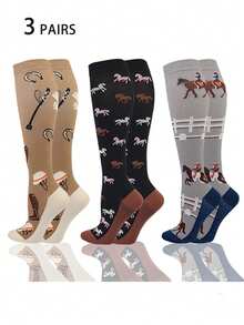 1 Pair/3 Pairs Men's Outdoor Horse Riding Compression Socks, Sports Fitness Running Knee-High Socks - Multicolor - View 14