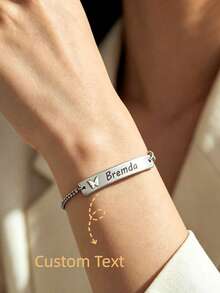 Silver Hollow Butterfly Engraved Bracelet, Unisex, DIY Customized Engraved Bracelet Set, Stainless Steel Material, High-Quality Curved Brand Customized Bracelet - Silver - View 2