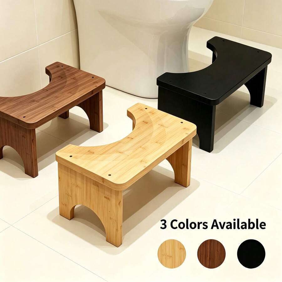 Taburete para pies de baño en forma de U, taburete de madera de bambú sólida y gruesa para corrección de postura de cuclillas, 3 colores disponibles - Negro - Ver 1