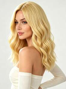 Women's 16 Inch Gold Middle Part No Bangs Wig, Elegant Voluminous Realistic Style, Versatile For Party, Easter, Cosplay, High Temperature Fiber Soft Smooth Comfortable For Daily Wear,Halloween - Gold - View 3