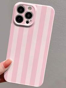 1pc Minimalist Girly Style Striped Pattern Perforated Glossy Film Full Coverage Hard Phone Case Compatible With IPhone 11/12/13/14/15/16 Pro Max - Multicolor - View 3