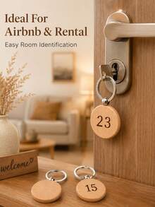 Custom 1/10/20pcs Wooden Keychain Round Key Ring Engraved Wooden Key Holder For Hotel Room Key Tags, Gifts, And Other Purposes - Multicolor - View 9