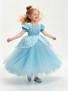 Girls Princess Dress, Syncs With Music, APP Controlled, RGB Light-Up Princess Dress Suitable For Halloween And Christmas Costume Accessories (Battery Not Included) - Blue - View 5