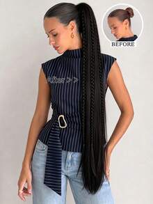 30 Inch Brown Multi-Color Gradient Straight Synthetic Ponytail Wig (Braided Design); Suitable For Women To Wear On Christmas, Halloween, Music Festivals, Parties And Daily Life. - Multicolor - View 9