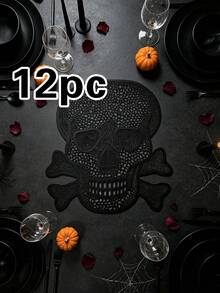 1/4/6/12pcs Halloween Skull PVC Gold Foil Placemats, Hotel Restaurant Decoration Heat-Resistant Non-Slip Table Mats, Western Style Table Mats For Weddings, Parties, Autumn Harvest Festival, Holiday Celebrations, Picnics, Camping, Birthday Banquet Table Decor - Multicolor - View 9