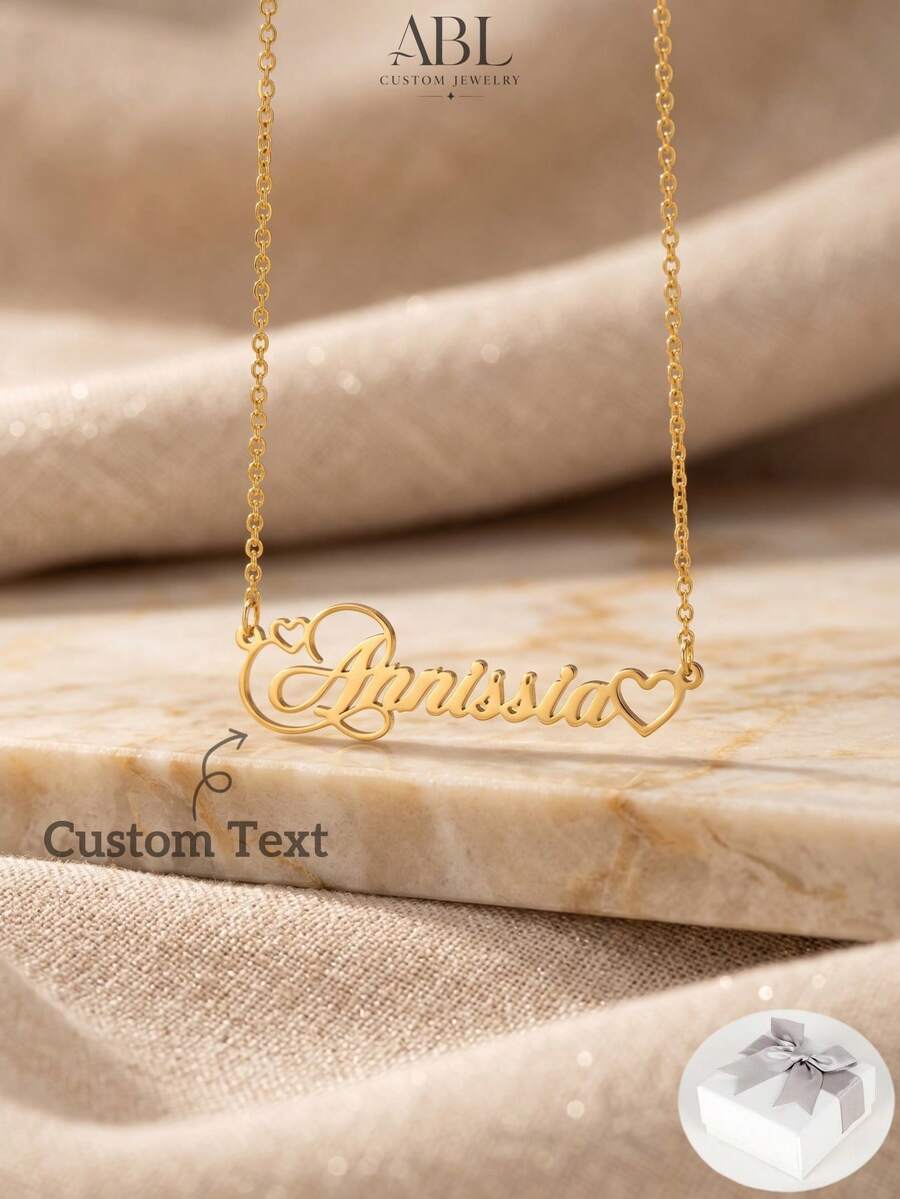 Customized Name Stainless Steel Necklace, Modern Minimalist Font Name Necklace, Personalized Gift, Gift For Mom, Wife, Expectant Mother, Valentine's Day Gift, Gold, Fashion, Autumn , Vintage, Unisex, Minimalist, Casual, Gothic, Punk, Customized, Personalized, Unique, Ideal Gift For Her, Boyfriend, Girlfriend, Dad, Mom, Family - Multicolor - View 1