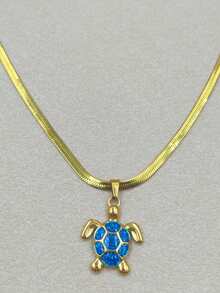 1pc Ocean Beach Style Women's Necklace, Stainless Steel Blade Chain Blue Sea Turtle Pendant Necklace Jewelry, Fashion Minimalist Suitable For Daily Wear, Vacation, Layering Accessory - Multicolor - View 5