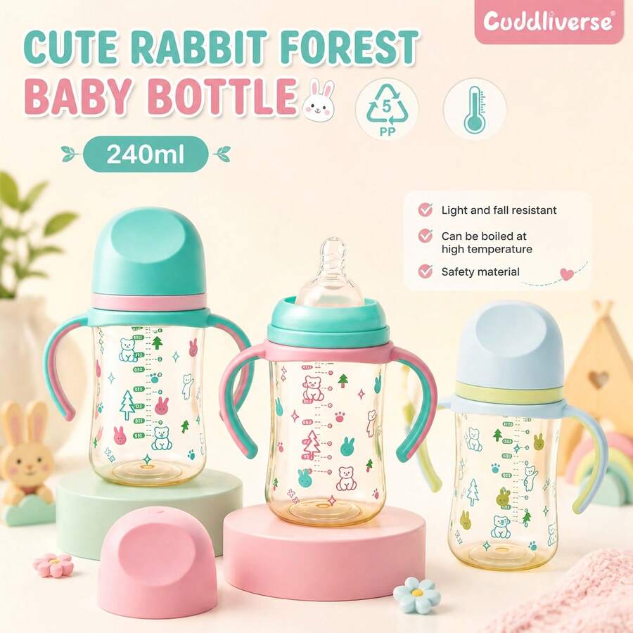 1 buah Botol PP 240ml/8oz, Mudah Digenggam, Tahan Panas, Ringan, Cocok untuk Botol Kelinci Lucu untuk Anak Kecil - MultiWarna - View 1