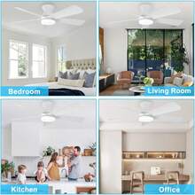 Ceiling Fans With Lights, 40 In Low Profile Ceiling Fan With Light And Remote, Modern Flush Mount Ceiling Fan, LED Dimmable 6 Speed Reversible Quiet, For Bedroom Living Room Kitchen - White - View 9