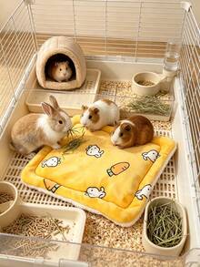 Cartoon Print Fleece Pet Mat, Random Inner Lining Color, Windproof And Warm, Thickened Rabbit Foot Pad, Suitable For Small Pets - A - View 3