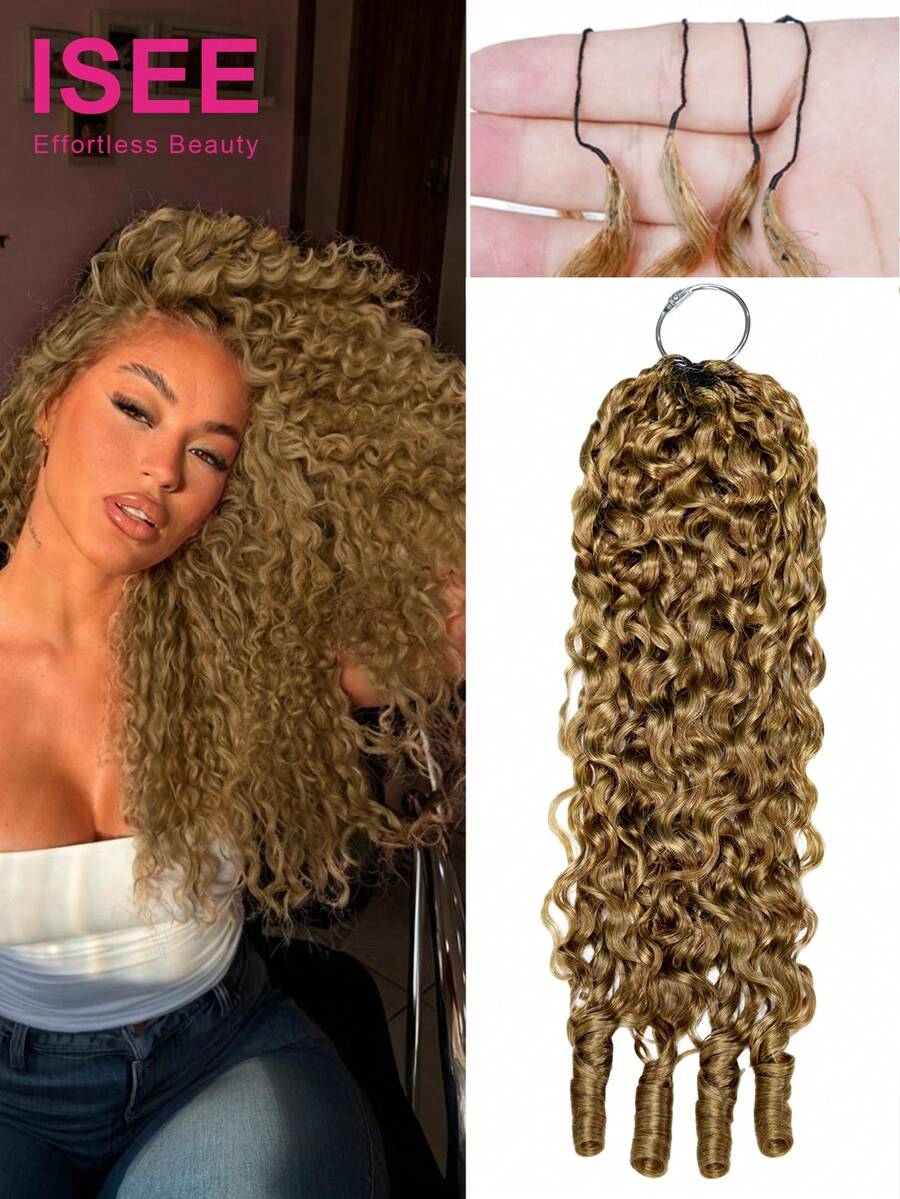 ISEE New In Honey Blonde Color Burmese Curly Crochet Human Hair For Knots Plush Texture Time-Saving Wear 16-24 Inch Use For Beginners - S27 - View 1