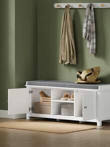 SoBuy | Shoe Bench With Cushion | Entryway Storage Cabinet With 2 Doors | Hallway Organizer In Particleboard | 105*35*43 Cm | Load Capacity 249 Kg - 白色 - 查看 4