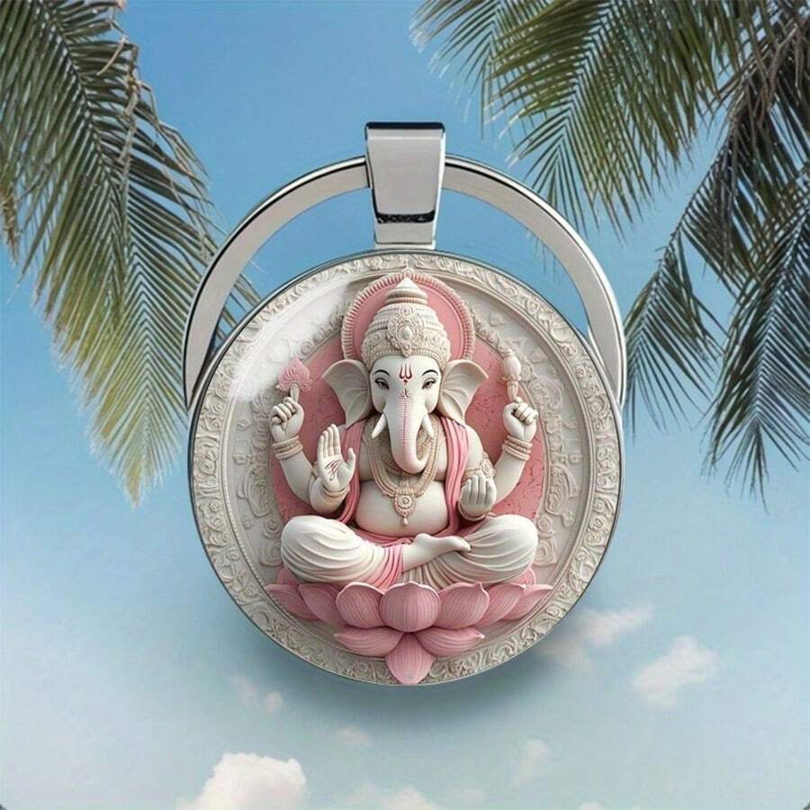 1 buah Gantungan Kunci, Gaya Spiritual Hindu, Bahan Logam, Desain Bulat, Pilihan Sempurna untuk Hadiah Keagamaan dan Meditasi, Cocok untuk Diberikan kepada Teman dan Keluarga, Ideal untuk Ganesh Chaturthi, Ulang Tahun, dan Perayaan Keagamaan - MultiWarna - View 1