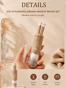 3CE Sanxi Jade Multi-Functional Makeup Brush Set, Brown, 13.5*2.5cm, Includes Multiple Soft-Bristle Brushes For Blush And Eyeshadow, Convenient For Touch-Ups On The Go - Brown - View 8