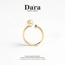 DARA Sea Gold Akoya Pearl Open Ring, S925 Silver 5-6mm High Luster, Luxury Gift Box Holiday Gift For Women - Gold - View 5