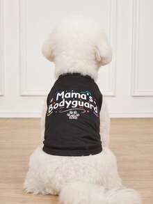 LUCKIE LABO 1pc "Mama's Bodyguard" Letter Graphic Print Pet Vest, Physical Flea Repellent, Reduce Shedding, Insulation & Breathable, Suitable For Small & Large Dogs, Indoor & Outdoor - Black - View 1