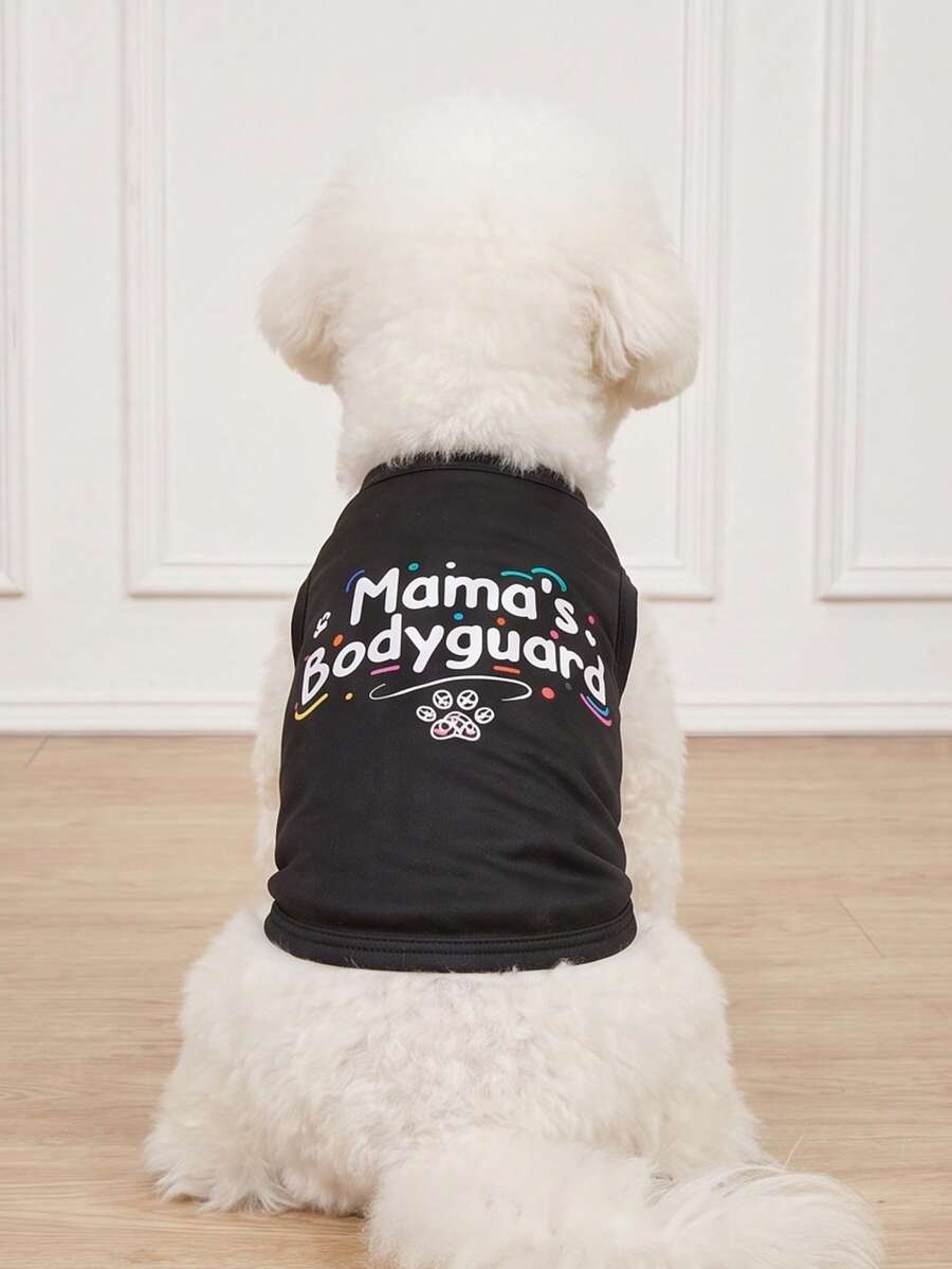 LUCKIE LABO 1pc "Mama's Bodyguard" Letter Graphic Print Pet Vest, Physical Flea Repellent, Reduce Shedding, Insulation & Breathable, Suitable For Small & Large Dogs, Indoor & Outdoor - Black - View 1
