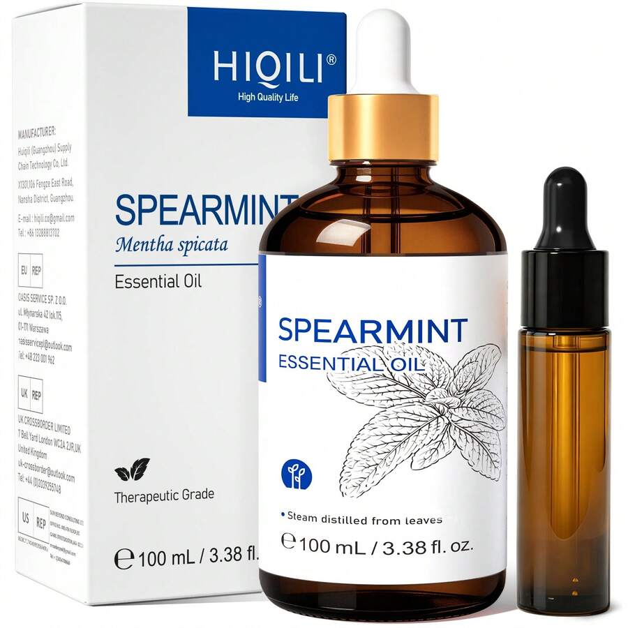 Minyak Esensial Peppermint Hijau HIQILI 10/30/100mL, Aroma Mint Segar dan Dingin, Cocok untuk Diffuser Aromaterapi, Humidifier, Pijat Kulit dan Rambut, SPA, Pembuatan Lilin dan Sabun Buatan Tangan