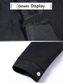 Men's Autumn Multi-Pocket Workwear Jacket, Embossed Embossed Black Jacket With Lapel Collar, Snap Button Design, Streetwear Casual Top, Work/Cargo - Black - View 5