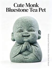 Mini Figura de Monge Buda, Decoração de Mesa Zen, Artesanato em Arenito, Pet de Chá Chinês, Decoração Oriental para Casa, Pequena Estátua para Alívio do Estresse, Presente Espiritual, Decoração de Paisagem Micro Bonsai, Pet de Chá Monge Esculpido em Pedra Zen - 1 peça - Visão 10