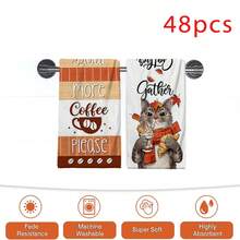 2/4/48pcs Autumn Series Cat Coffee Pattern Printed Kitchen Towels - Ultra Soft, Highly Absorbent Polyester Dish & Hand Towels, Perfect For Holiday Decor, Kitchen Decor, Party Decor. - Multicolor - View 15