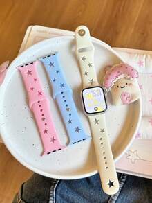 1pc Hollow Star Silicone Watch Band, Compatible With Apple Watch 38/40/41 42/44/45/49Ultra S10/11 42/46mm, Breathable Sports Strap Replacement, Suitable For 9 8 7 6 5 4 - Cut-out Star - View 13