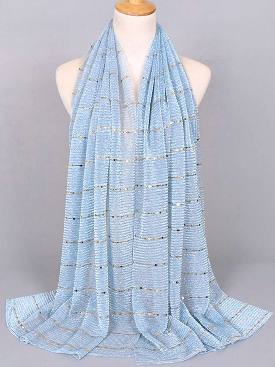 1件輕量優雅印花絲巾 戶外防曬頸巾 春秋四季通用 雪紡圍巾 冬季情人節適用 - 淺藍色 - 查看 1