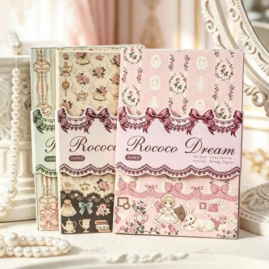 30 Sheets/Bag Material Paper Rococo Dream Series Vintage Sweet Style Material Paper, Scrapbook Supplies Notebook Accessories, Used For Decorating Cards Photo Frames Phone Cases Junk Journals, Desktop Decoration Paper Memo Paper Origami - Material Paper - View 1