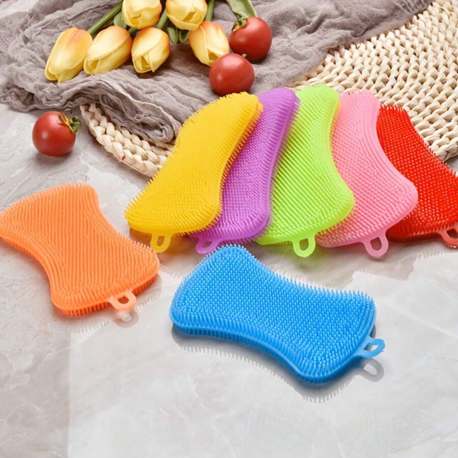 1pc Durable Dish Brush, Random Color, High-Quality Reusable Scrubbing Pad, Suitable For Kitchen Cleaning And Multi-Purpose Use - Multi-color - View 1