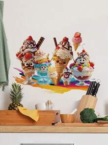1pc Cute Anthropomorphic Candy Bean Ice Cream Wall Decor Sticker, Removable Room Decoration Sticker For Bedroom, Living Room, Kitchen - 1PC - View 5