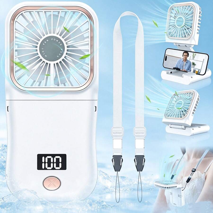 Mini Handheld Fan With Digital Display, Foldable Neck Fan, USB Rechargeable 3000mAh Battery, 180° Adjustable, 3-Speed Wind Settings, Perfect For Personal Cooling, Travel And Sports - Handheld Fan - View 1